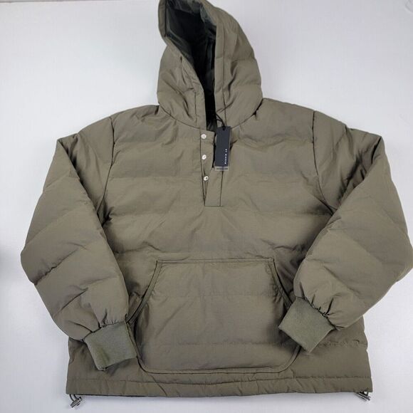 Richie LE Collection Nylon Olive Puffer Jacket Sz Medium NWT Hooded Button Snap